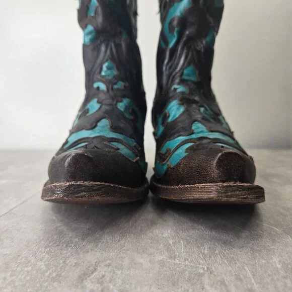 Corral Vintage Western Boots Sz 8 Knee high Brown Aqua Pointed Toe Boho Cowgirl - Picture 3 of 13
